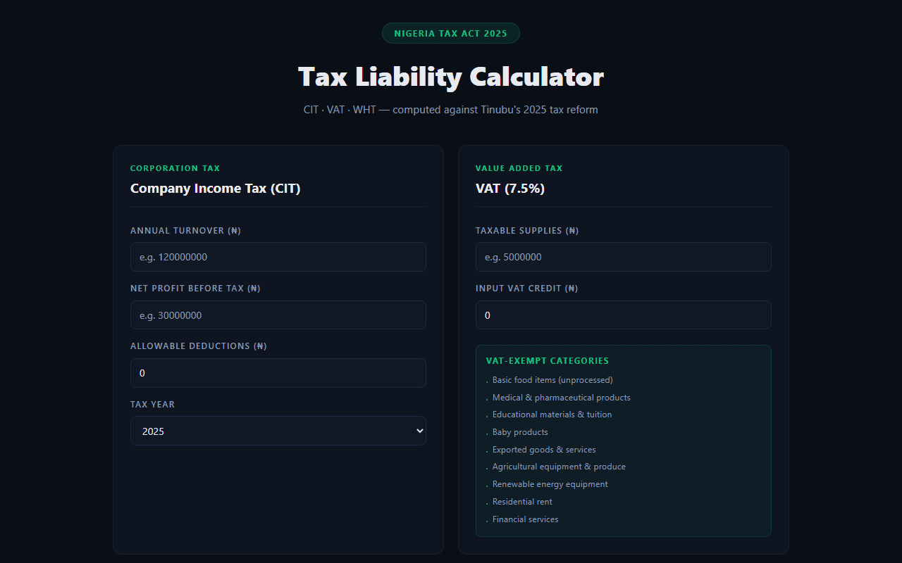 Business Tax Calculator — live preview